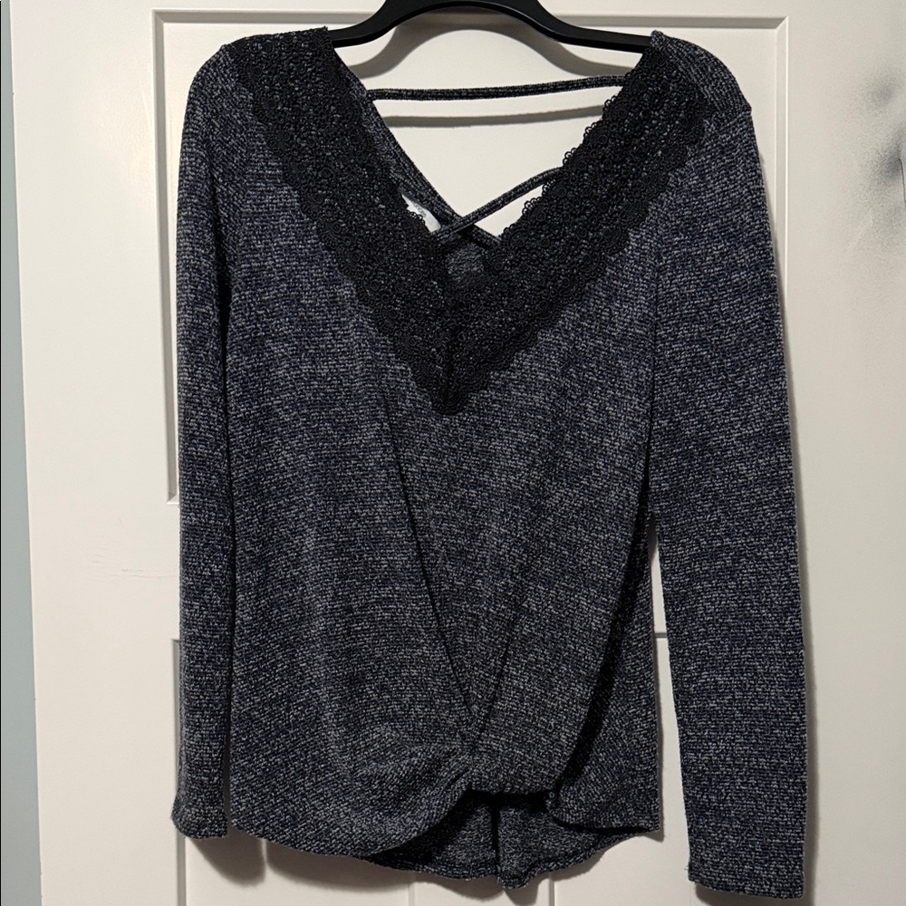 Maurices Black and Gray Lace Trim Blouse